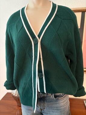 Varley Deep Green Cardigan with White Trim